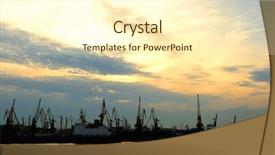  Presentation with seaport - Audience pleasing theme consisting of view on seaport with cranes and cargo ships in the evening backdrop and a cream colored foreground