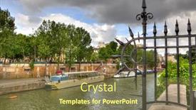  Presentation with boats - Audience pleasing theme consisting of view on seine river and boats along promenade in paris france backdrop and a violet colored foreground