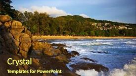  Presentation with beach rocks - Amazing slide deck having view on surin beach from rocks in the sea phuket island andaman sea kingdom thailand backdrop and a tawny brown colored foreground