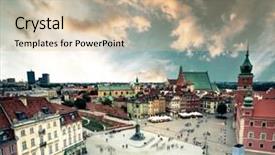  Presentation with town hall - PPT theme with view on the central warsaw background and a soft green colored foreground