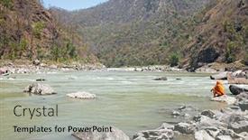  Presentation with india ganges - Colorful presentation theme enhanced with view on the river ganges near laxman jhula in india backdrop and a light gray colored foreground