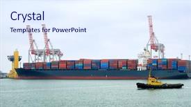  Presentation with trading - Slide deck with view-on-trading-port background and a sky blue colored foreground