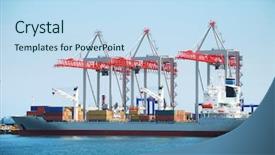  Presentation with trading - Slides featuring view on trading seaport background and a sky blue colored foreground