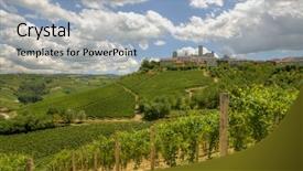  Presentation with vineyards - Audience pleasing presentation theme consisting of vineyards and small town backdrop and a light blue colored foreground