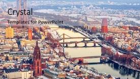  Presentation with view of frankfurt am main - Cool new presentation theme with view over frankfurt am main backdrop and a light blue colored foreground