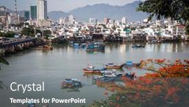  Presentation with towers - Slides enhanced with view over nha trang and river kai from po nagar cham towers background and a gray colored foreground