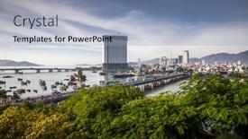  Presentation with towers - PPT layouts enhanced with view over nha trang and river kai from po nagar cham towers vietnam background and a light blue colored foreground