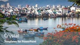  Presentation with towers - Presentation enhanced with view over nha trang and river kai from po nagar cham towers vietnam background and a seafoam green colored foreground