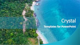  Presentation with palm trees on a - Audience pleasing theme consisting of view over palm trees rocks backdrop and a teal colored foreground