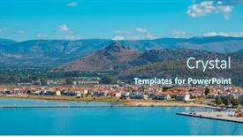  Presentation with sea port - PPT theme featuring view-over-the-port background and a ocean colored foreground