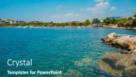  Presentation with mediterranean - Slides with view-over-the-vouliagmeni-beach background and a ocean colored foreground