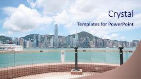  Presentation with hongkong - Presentation theme enhanced with view point with telescope near hongkong china background and a sky blue colored foreground