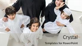  Presentation with muslim family - Beautiful theme featuring view portrait of happy arabic backdrop and a light gray colored foreground