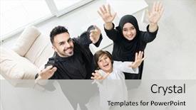  Presentation with muslim family - Colorful PPT theme enhanced with view portrait of happy arabic backdrop and a light gray colored foreground