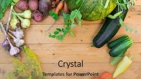  Presentation with wood harvest - Beautiful presentation theme featuring view potatoes carrot squash pea backdrop and a coral colored foreground