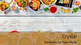  Presentation with asian food - Beautiful theme featuring view space for text chinese backdrop and a gold colored foreground