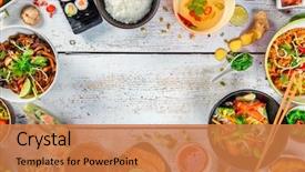 Presentation with asian food - Theme enhanced with view space for text chinese background and a coral colored foreground