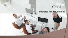  Presentation with creative - Presentation design consisting of view the top creative team sitting behind a desk background and a light gray colored foreground