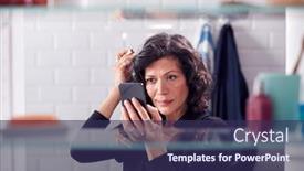  Presentation with checks - Presentation design consisting of view-through-bathroom-cabinet background and a navy blue colored foreground