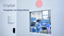  Presentation with covid vaccine - Slide deck with view-through-door-into-research background and a sky blue colored foreground