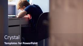  Presentation with home schooling - Audience pleasing theme consisting of view-through-door-of-boy backdrop and a wine colored foreground