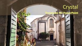  Presentation with old - Beautiful PPT layouts featuring view-through-the-old-gate backdrop and a tawny brown colored foreground