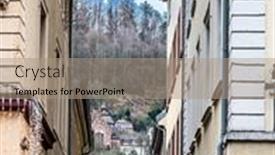  Presentation with old - PPT layouts consisting of view-to-old-town background and a coral colored foreground