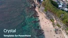  Presentation with drone - Slides enhanced with view to suluban beach uluwatu background and a ocean colored foreground