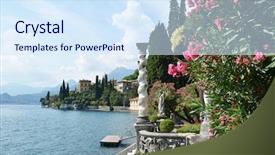  Presentation with villa - Beautiful PPT layouts featuring view to the lake como backdrop and a sky blue colored foreground