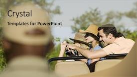  Presentation with africa safari - Beautiful presentation featuring africa nature - tourists on safari pointing backdrop and a coral colored foreground