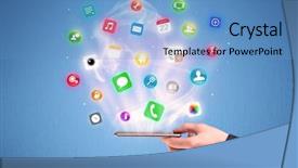  Presentation with mobile application - Audience pleasing PPT theme consisting of view with digital application logo backdrop and a teal colored foreground