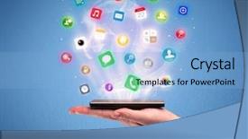  Presentation with mobile application - Theme having view with digital application logo background and a light blue colored foreground