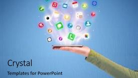  Presentation with mobile application - Presentation design having view with digital application logo background and a light blue colored foreground