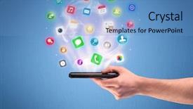  Presentation with mobile application - Amazing PPT theme having view with digital application logo backdrop and a  colored foreground