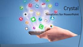  Presentation with mobile application - Presentation theme having view with digital application logo background and a teal colored foreground