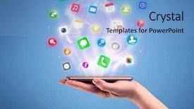  Presentation with mobile application - PPT theme consisting of view with digital application logo background and a light blue colored foreground