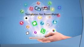  Presentation with mobile application - Audience pleasing slide set consisting of view with digital application logo backdrop and a teal colored foreground