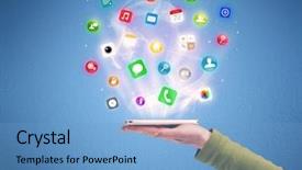  Presentation with mobile application - PPT theme consisting of view with digital application logo background and a light blue colored foreground