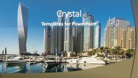  Presentation with skyscraper - Amazing slide set having view with modern skyscrapers backdrop and a teal colored foreground