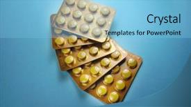  Presentation with drugs - Amazing PPT theme having view with some drugs and vitamins backdrop and a light blue colored foreground