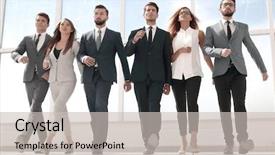  Presentation with team - Theme featuring view young business team marching background and a soft green colored foreground