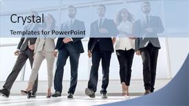  Presentation with team business top view - Amazing slide set having view young business team marching backdrop and a light blue colored foreground