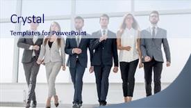  Presentation with team business top view - Presentation design featuring view young business team marching background and a sky blue colored foreground