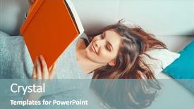  Presentation with art literature - PPT theme with sinematic - girl reads a book lying background and a seafoam green colored foreground