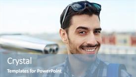  Presentation with city rooftop party - Cool new slide deck with viewing platform against panoramic city backdrop and a light blue colored foreground