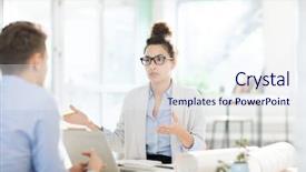  Presentation with worried young female college student - Presentation theme having viewpoint about new materials characteristics background and a sky blue colored foreground