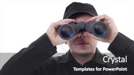  Presentation with binocular - PPT theme having vigils - security man wearing black uniform background and a dark gray colored foreground