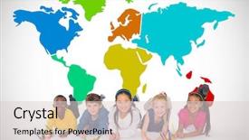  Presentation with global children - Presentation featuring children global - cute pupils smiling at camera background and a lemonade colored foreground