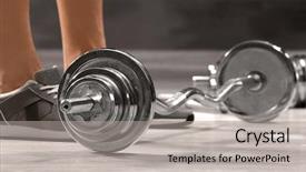  Presentation with barbell health - PPT theme enhanced with vigorously - legs of man standing near background and a light gray colored foreground