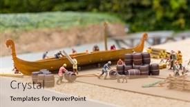  Presentation with viking ship - Colorful slide deck enhanced with viking-settlement-miniature-outdoor-ship backdrop and a coral colored foreground